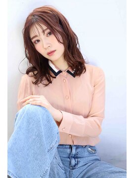 ムウ 難波(MOU) レイヤーイメチェンピンクベージュアンブレラカラー前髪30代40代