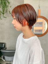 テトヘアー(teto hair) オレンジベージュ、インナーカラー、丸みショート、ショートボブ