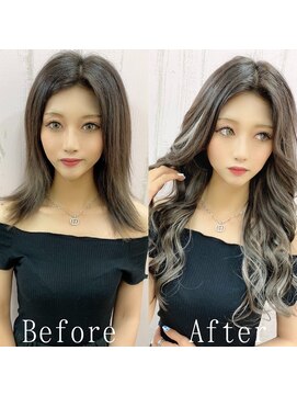 あるじゃんすー 沖縄店 シルバー×ダークグレー#シールエクステ#ハイライトカラー#沖縄