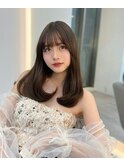 黒髪韓国ヘアくびれ前髪アンブレラカラーこなれミディイメチェン