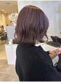 ピンクラベンダー×ゆる巻きボブ
