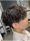 原宿ツイストスパイラルパーマメンズカットラウンドマッシュ30代
