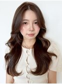 レイヤーカット/韓国ヘア/小顔/前髪長め/オリーブグレー/黒髪