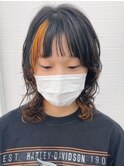 【山口ウルフカット】オレンジメッシュ【山口派手髪】