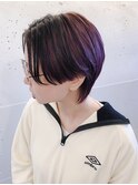 前髪なし　ローライト　ショート　ピンクカラー　似合わせウルフ