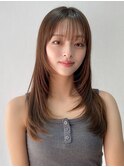 小顔 前髪 レイヤーカット くびれヘア  アプリコットオレンジ"