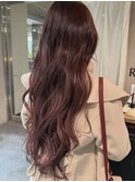 ブリーチなしカラー ラベンダーピンク ピンクベージュ ロング