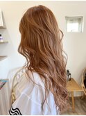 オレンジベージュで柔らかロング