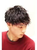 スパイラルパーマツーブロック束感刈り上げメンズカットバーバー