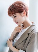 アプリコットオレンジ　ワイドバング　ショート　オン眉　小顔
