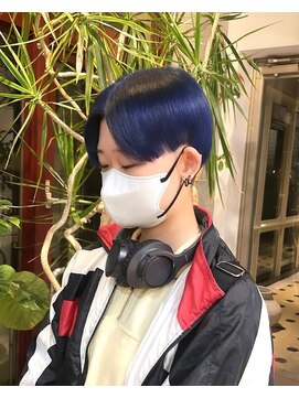 ヲタク(wotaku.) ハンサムショートネイビーカラーブルーカラーショートカット青髪