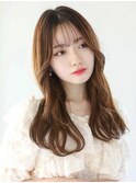 顔周りレイヤーゆる巻きロング×ショコラブラウン