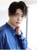 MEN'SHAIR束感ショートアッシュブラック波巻きマッシュパーマ