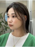 インナーカラーベージュショートボブ黒髪ボブ前髪インナーカラー