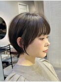 大人可愛い30代40代丸みショートボブ/インナーカラー/ハイライト