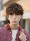 ツイストスパイラル波巻きスパイラルパーマセンターパートウルフ