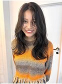 センターパート オリーブベージュ ブリーチなしダブルカラー