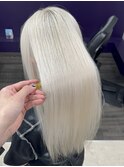ロングヘアー ハイトーン ブリーチ ホワイト 髪質改善 赤坂見附