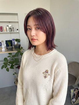 フープヘアールコレ(HOOP.HAIR Lukore) 20代30代40代　チェリーカラー　切りっぱなしボブ