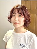 ショートウェーブ/ボルドーカラー/ボブパーマ