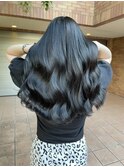 ○黒髪ロングストレートラベンダーグレージュロブヘア髪質改善
