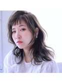 ロングレイヤー、くびれヘア、韓国ヘア、アッシュブラック