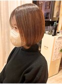 大人ショートボブ×オレンジベージュ