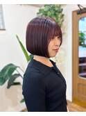 ブリーチなしでできるチェリーレッドカラー/顎ラインボブ/