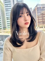 バイオレットジェム(Violet`jem)&nbsp;ミディアムレイヤーカットグレージュぱっつん前髪