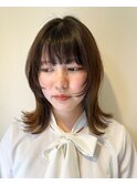 顔まわりレイヤー/外はねロブ/ブリーチなしカラー