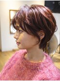 ワインレッドショートボブ、マッシュボブ、前髪あり 辻堂