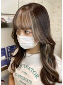 アンブレラカラー前髪インナーカラーイメチェンこなれミディ