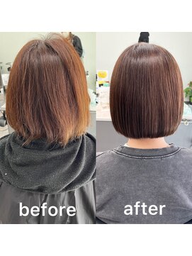 ガルボヘアー 桟橋店(garbo hair) シアーブラウン 透明感カラー ボブ 姫カット 個性派