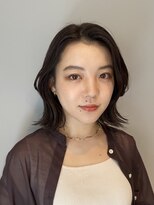 透明感カラー 似合わせ　小顔ボブ 暗髪カラー　前髪なし