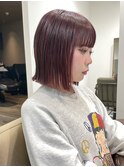 【Cuem春日】ボルドーワインレッドピンクブラウン外ハネボブ