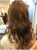 セミロング×パーマ