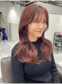 くびレイヤーシースルーバング小顔韓国レイヤーピンクベージュ