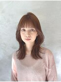 レイヤー　レイヤーカット　くびれミディ　ブラウンベージュ