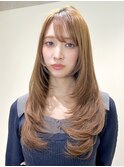 イメチェン前髪ありハッシュカットレイヤー艶感ブラウン