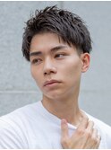 メンズ刈り上げマッシュショートニュアンスパーマアップバング