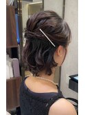 パーティーヘアアレンジルーズハーフアップ