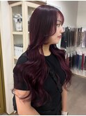 エクステ80本でボブからロングにワインレッドで大人っぽく