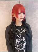 #プルエクステ#エクステ#デザインカラー#レッド#裾カラー