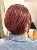 ショートボブ/ピンクブラウン/ブリーチなしカラー/レイヤーボブ