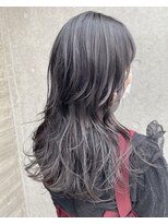 ドゥマン(Demain)&nbsp;グレーベージュ前髪パーマレイヤーロング黒髪小顔カット