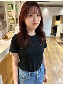レイヤーカット×ピンクブラウン