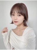 艶感グレージュ切りっぱなしボブ大人可愛い似合わせカット