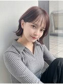 韓国ヘア 外ハネボブ 耳掛け ラベンダーアッシュ 艶カラー