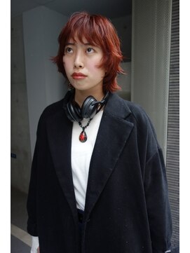 レコ 渋谷(LECO) オレンジレッドボルドーブリーチなしカラーレイヤーボブ