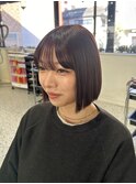 切りっぱなしボブ×暖色カラー